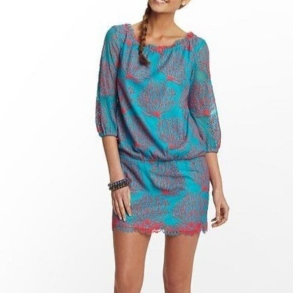 NWT Lilly Pulitzer Cee Cee Dress— Snorkel Blue Coral Mesh Lace - Picture 10 of 10